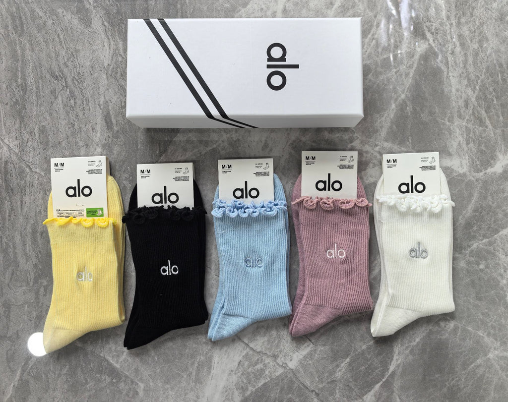 ALO Ribbed Crew Socks with Scalloped Cuffs and Small Logos - image 4