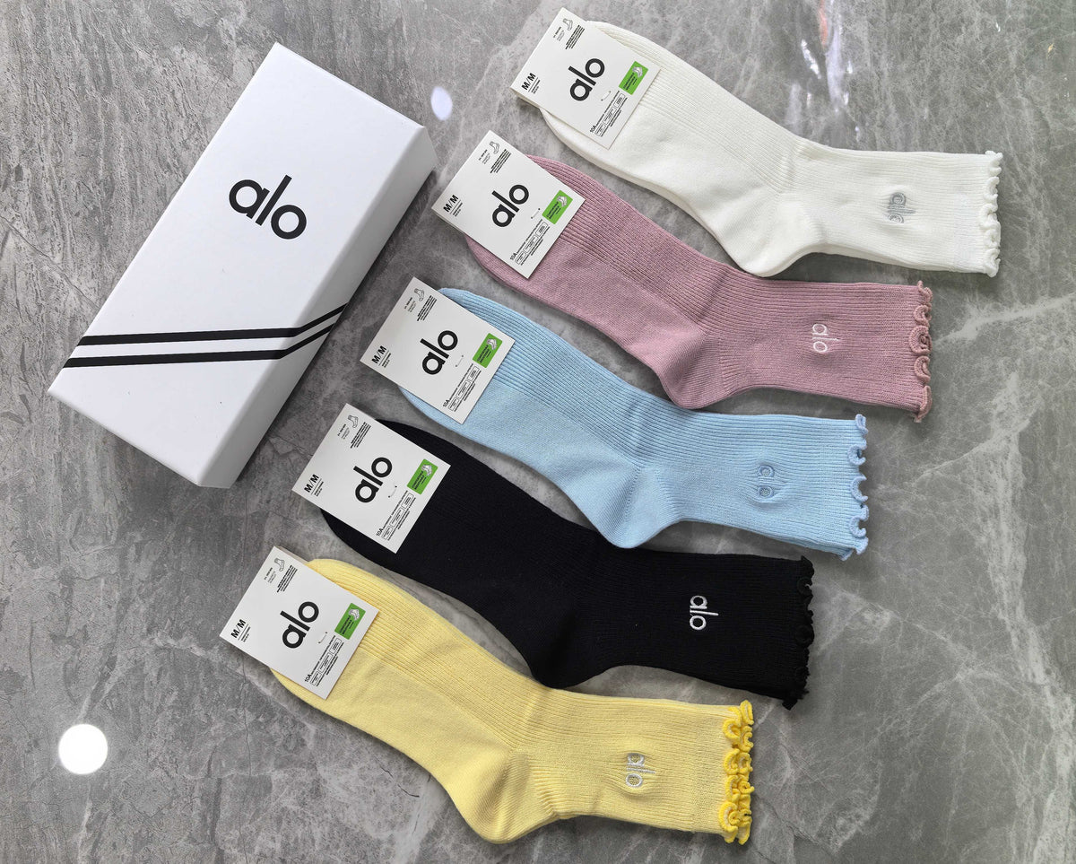 ALO Ribbed Crew Socks with Scalloped Cuffs and Small Logos - image 5