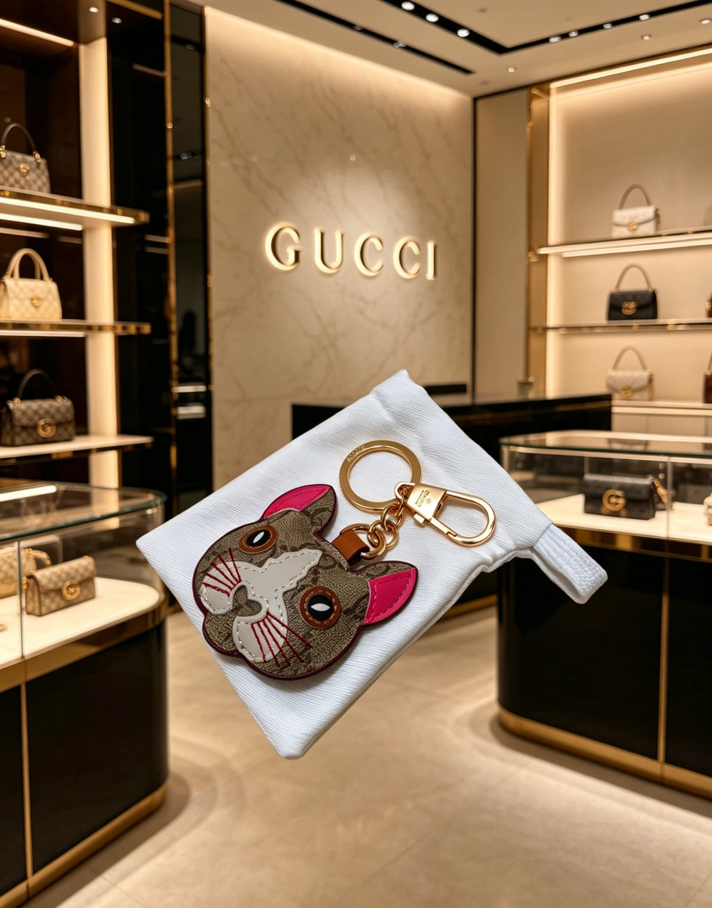 Gucci Interlocking G Key Gold-Tone Monogram Leather Keychain - album image 3