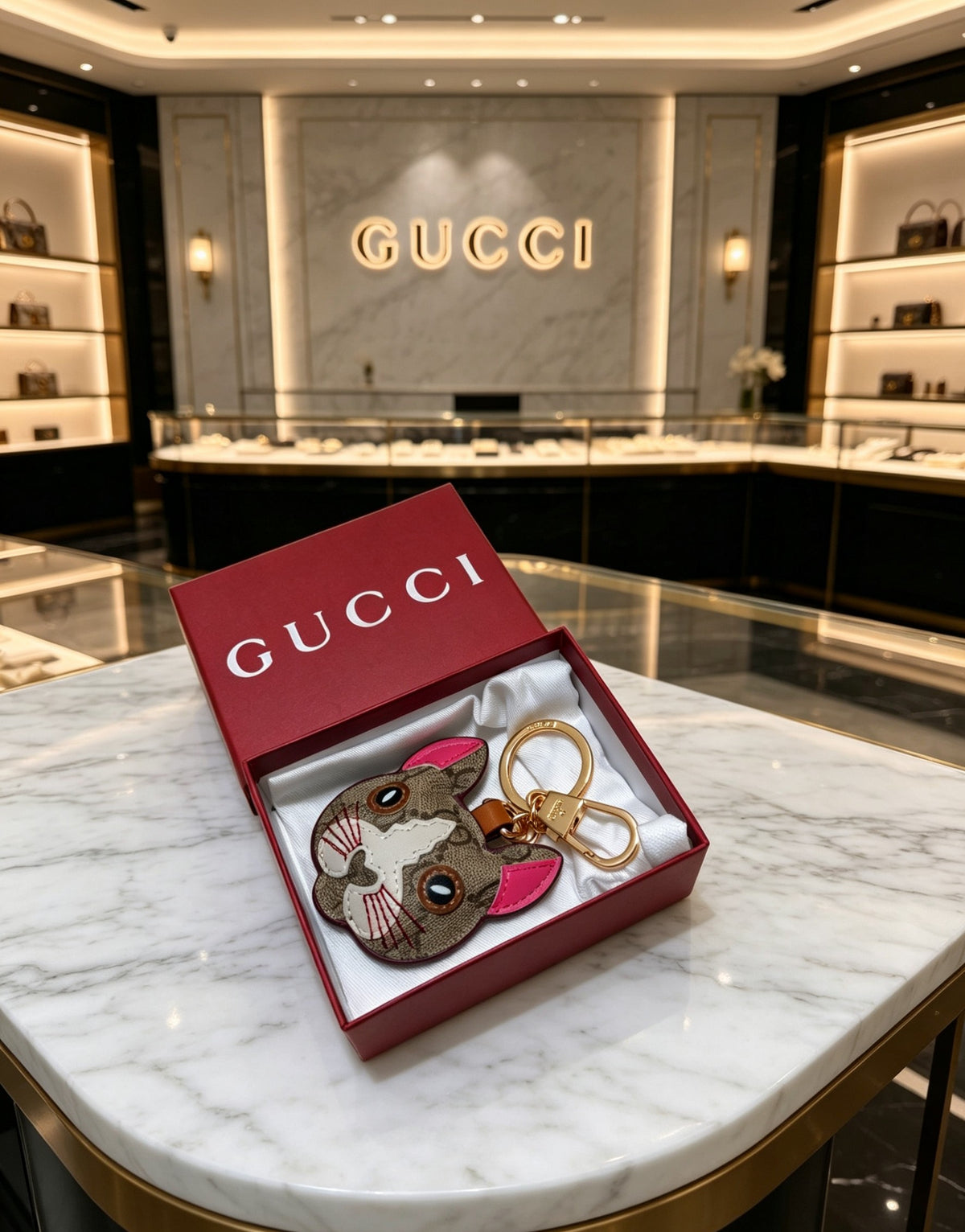 Gucci Interlocking G Key Gold-Tone Monogram Leather Keychain - album image 2