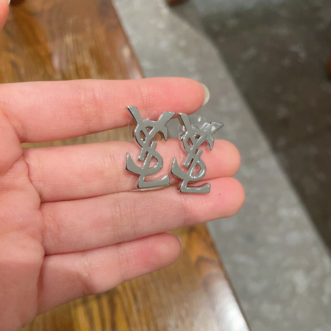 Saint Laurent Rose Gold-Tone Crystal Monogram Drop Earrings - album image 4