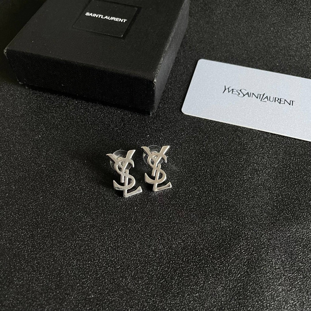Saint Laurent Rose Gold-Tone Crystal Monogram Drop Earrings - album image 5