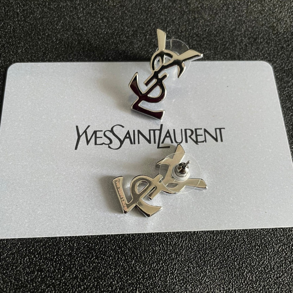 Saint Laurent Rose Gold-Tone Crystal Monogram Drop Earrings - album image 7