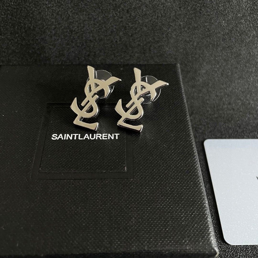 Saint Laurent Rose Gold-Tone Crystal Monogram Drop Earrings - album image 9