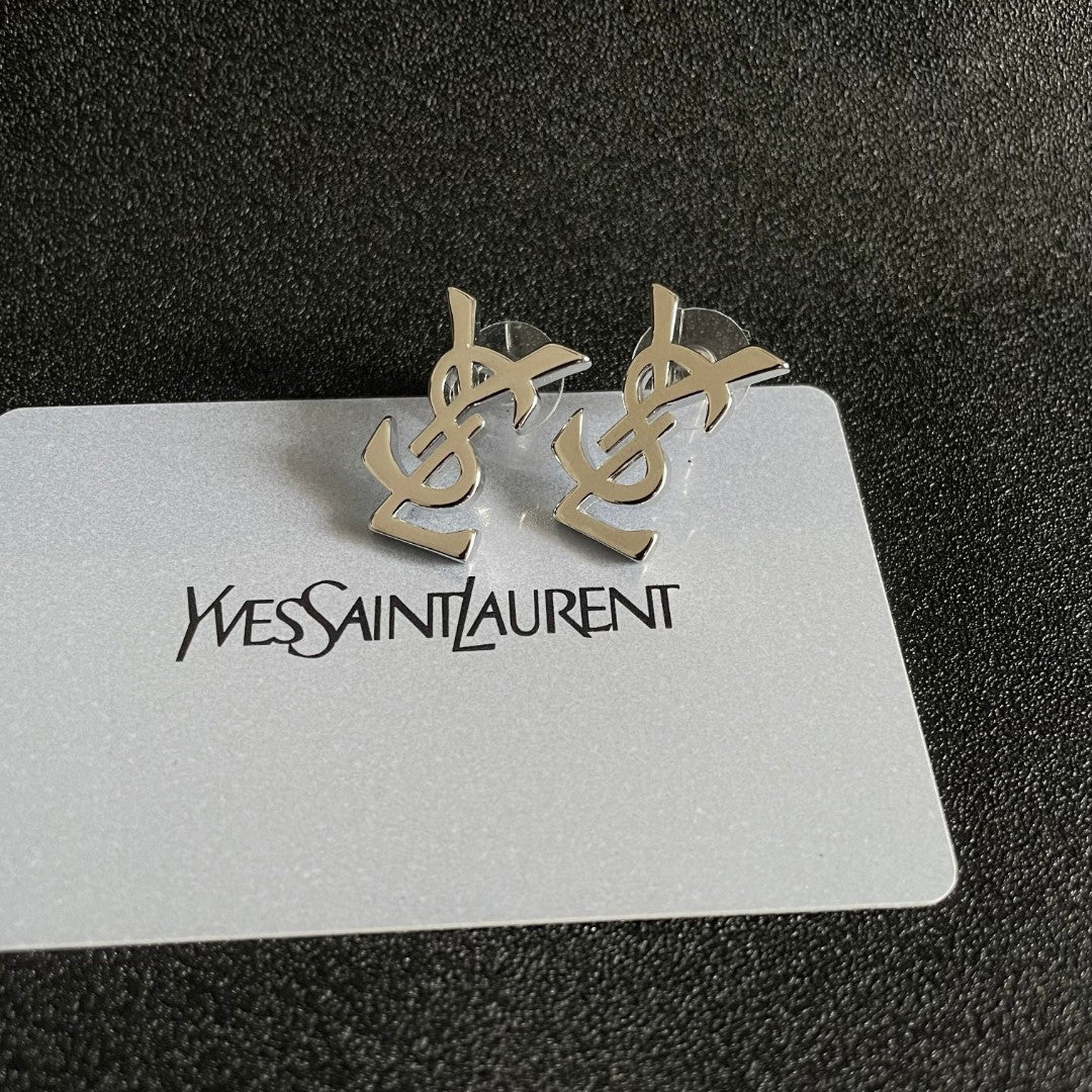 Saint Laurent Rose Gold-Tone Crystal Monogram Drop Earrings - album image 8