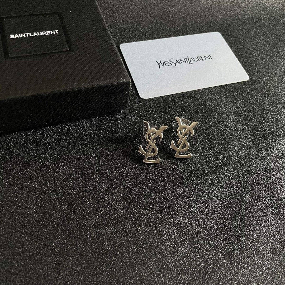 Saint Laurent Rose Gold-Tone Crystal Monogram Drop Earrings - album image 6