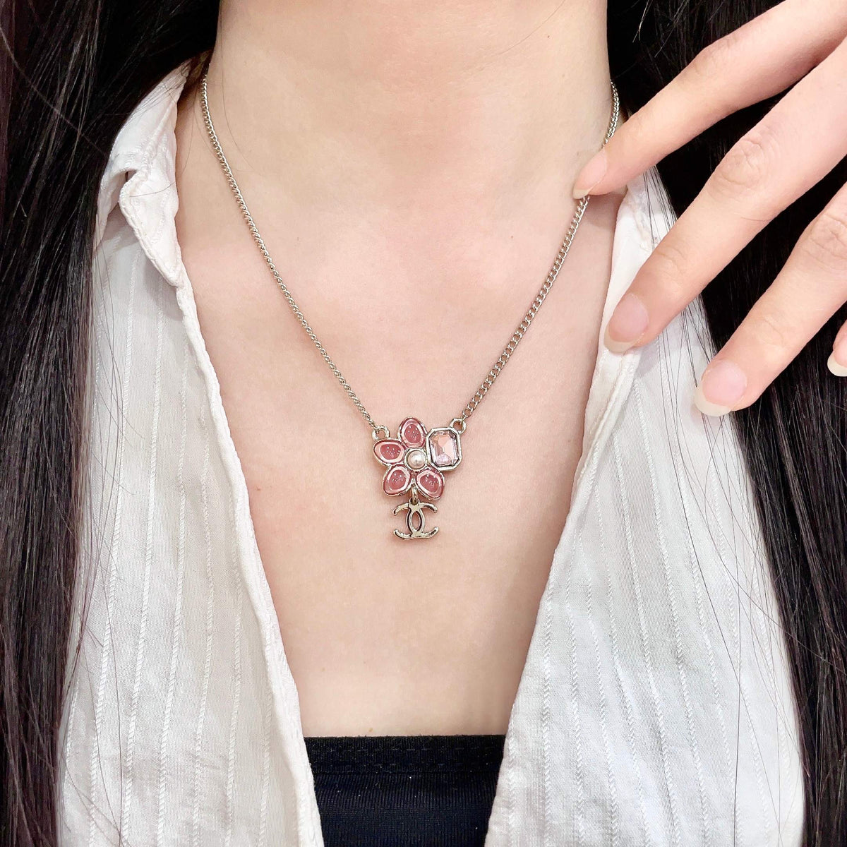 Chanel Pink Textured Pendant Necklace - album image 1