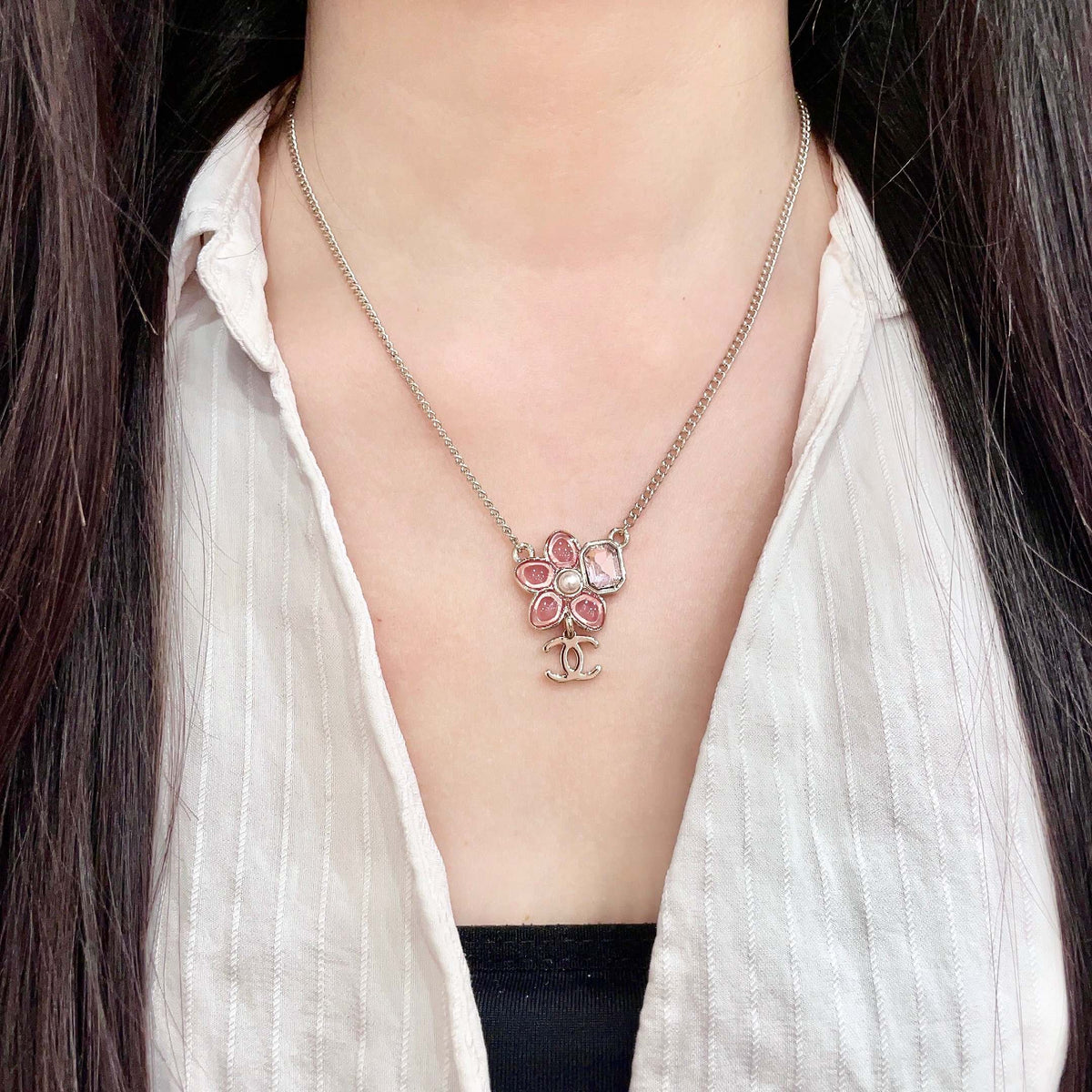 Chanel Pink Textured Pendant Necklace - album image 3