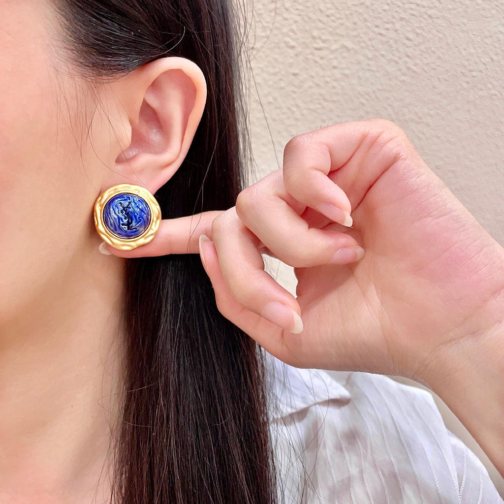 Saint Laurent Gold-Tone Blue Round Stud Earrings - album image 2