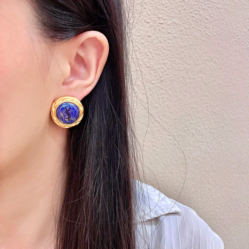 Saint Laurent Gold-Tone Blue Round Stud Earrings - album image 3