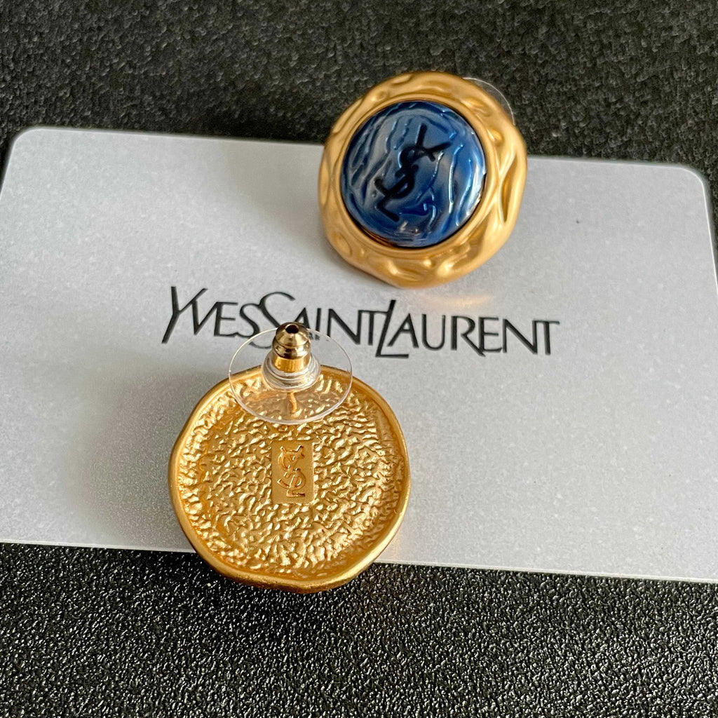 Saint Laurent Gold-Tone Blue Round Stud Earrings - album image 7
