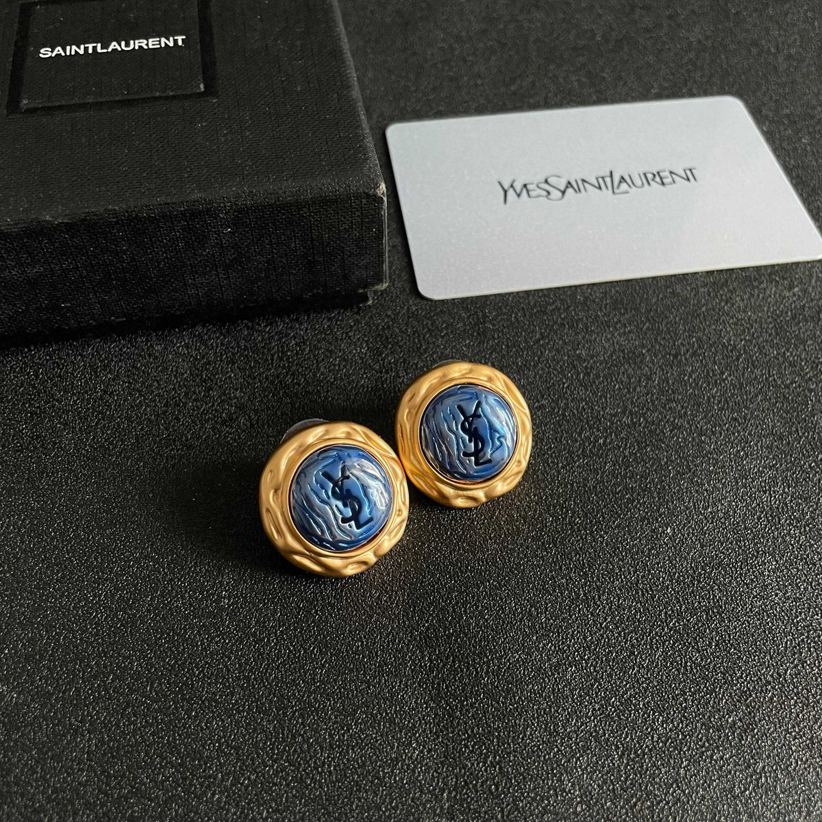 Saint Laurent Gold-Tone Blue Round Stud Earrings - album image 6
