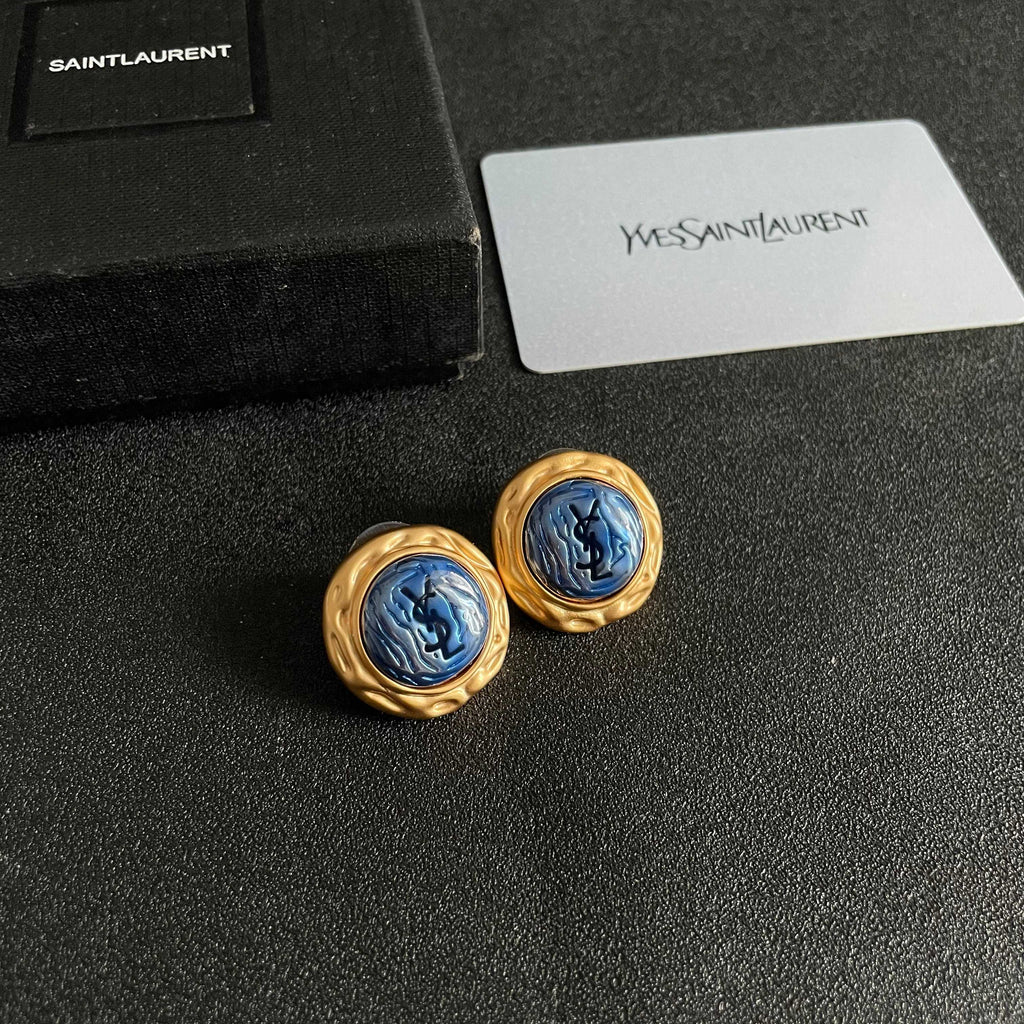 Saint Laurent Blue Round Stud Earrings - album image 6