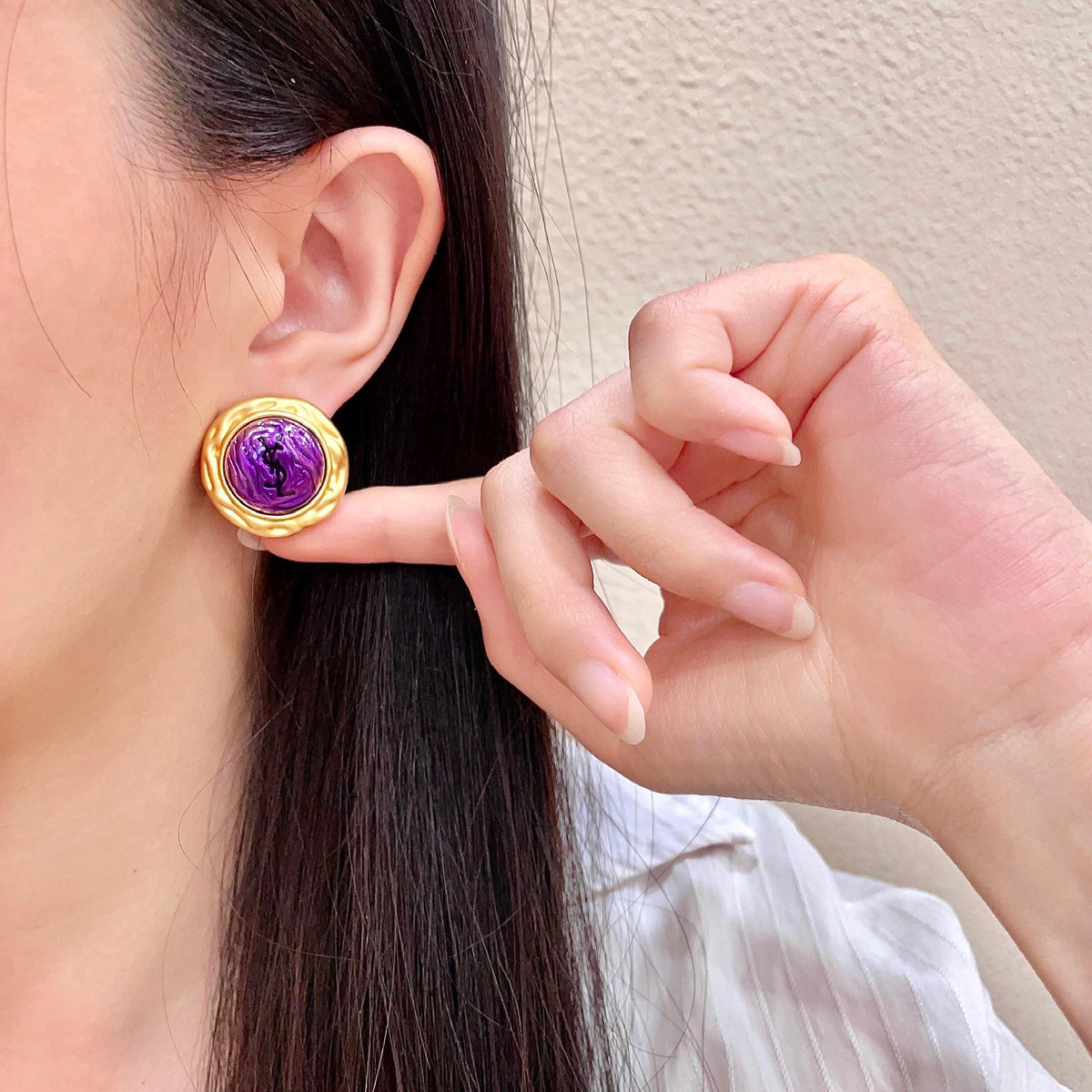 Saint Laurent Purple Round Stud Earrings - album image 2
