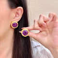 Saint Laurent Gold-Tone Purple Round Stud Earrings - album image 1