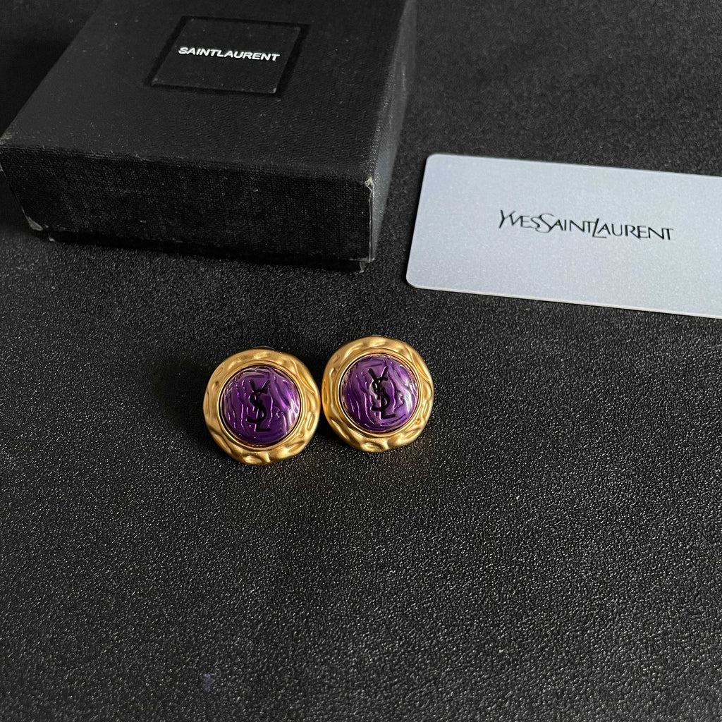 Saint Laurent Gold-Tone Purple Round Stud Earrings - album image 5