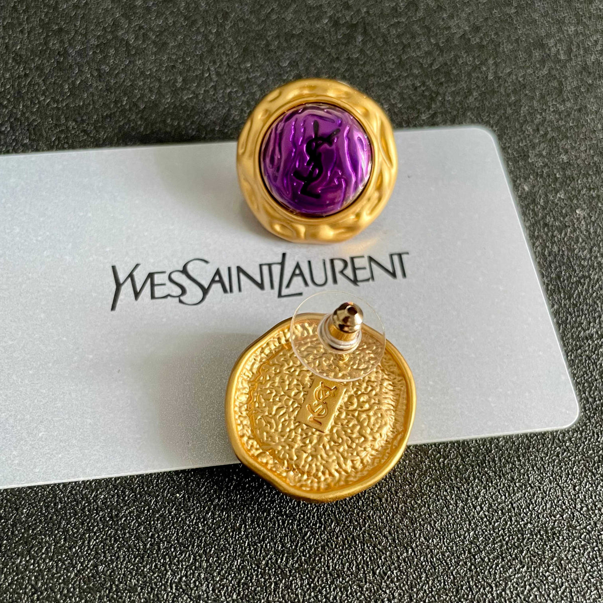 Saint Laurent Gold-Tone Purple Round Stud Earrings - album image 7