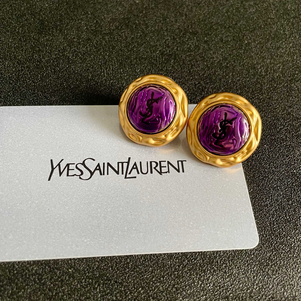 Saint Laurent Gold-Tone Purple Round Stud Earrings - album image 8