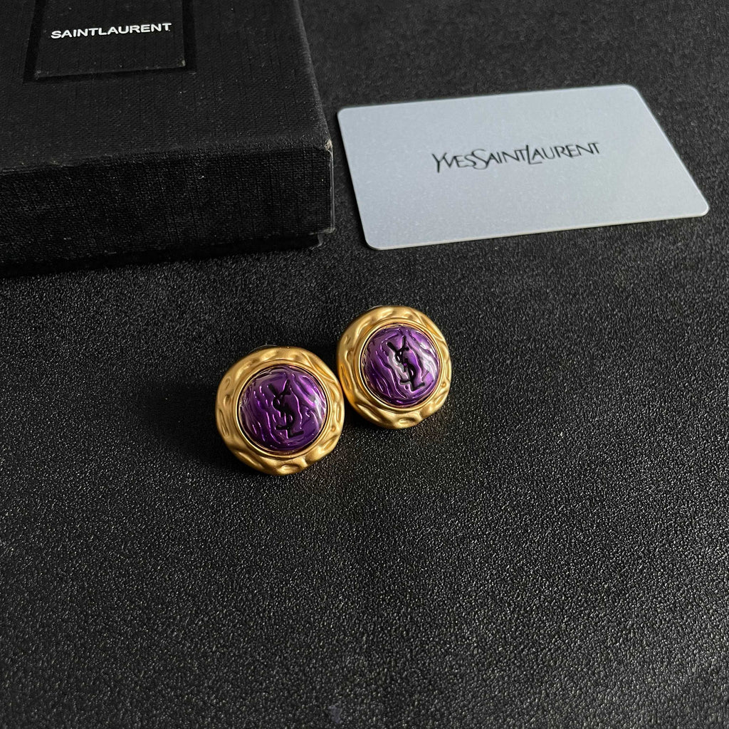 Saint Laurent Gold-Tone Purple Round Stud Earrings - album image 6