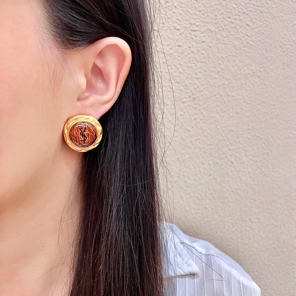 Saint Laurent Gold-Tone Amber Round Stud Earrings - album image 3