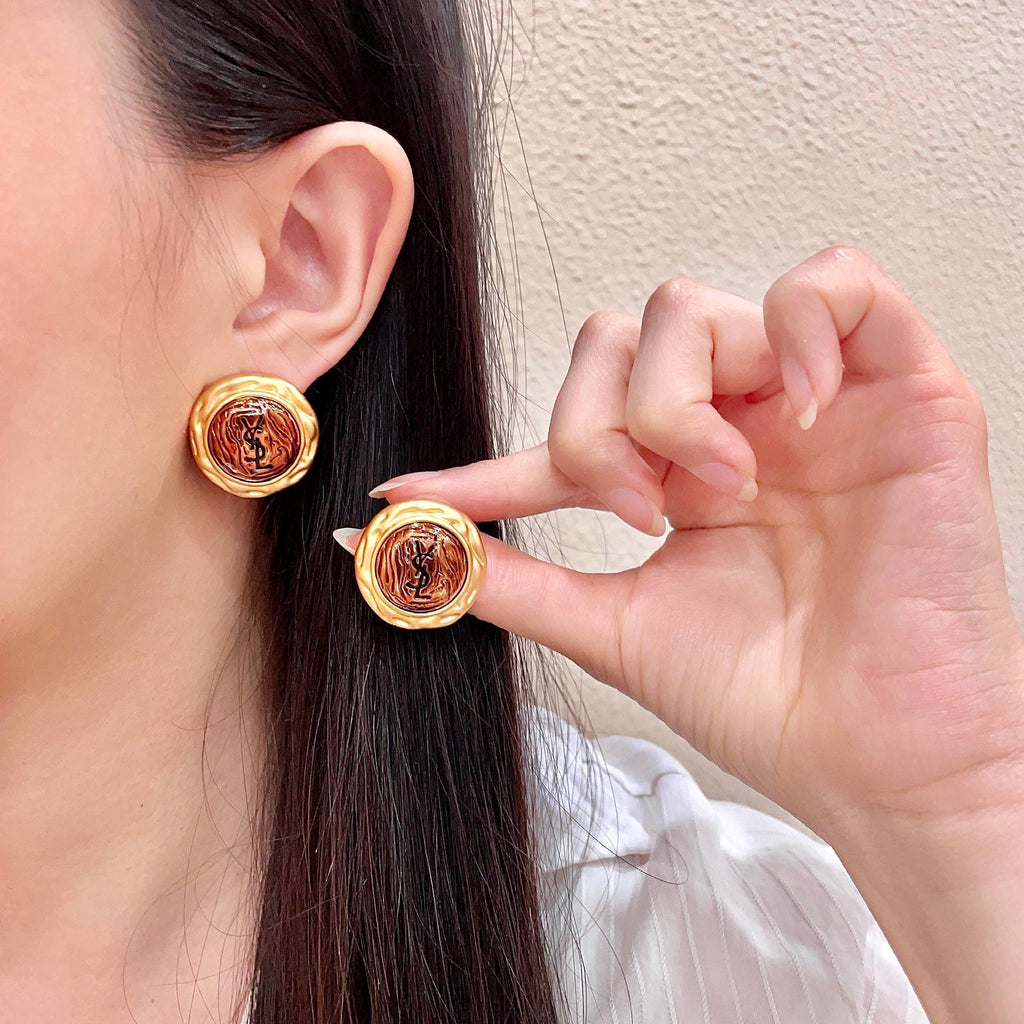 Saint Laurent Gold-Tone Amber Round Stud Earrings - album image 1