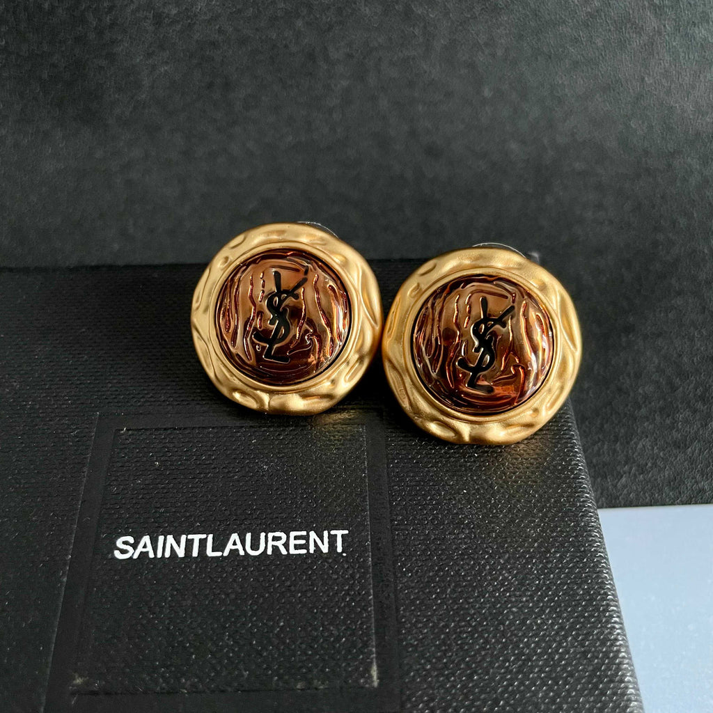 Saint Laurent Gold-Tone Amber Round Stud Earrings - album image 9