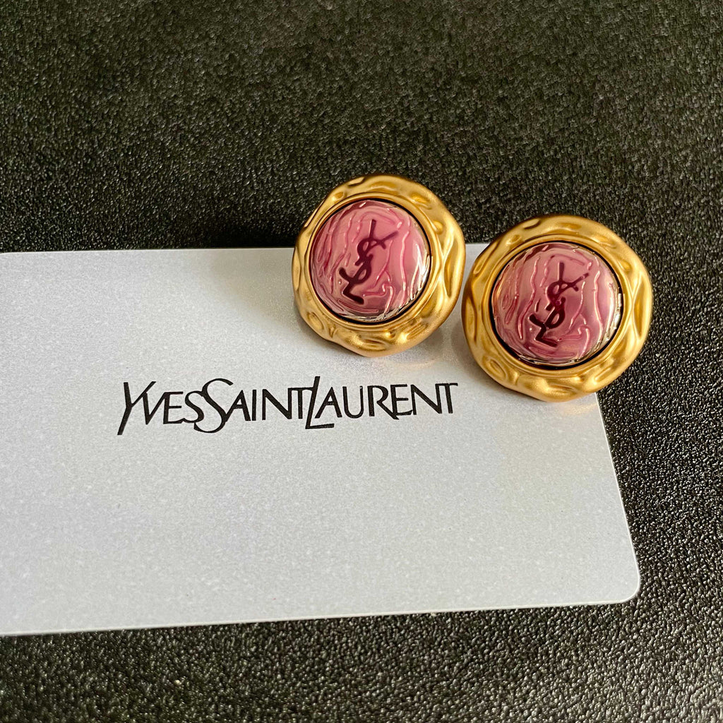 Saint Laurent Gold-Tone Pink Round Stud Earrings - album image 8