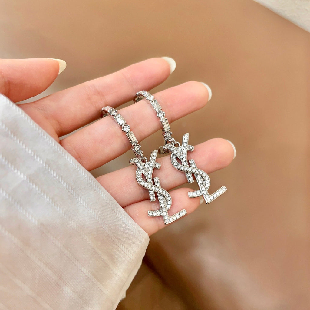 Saint Laurent Silver-Tone Monogram Drop Earrings - album image 4