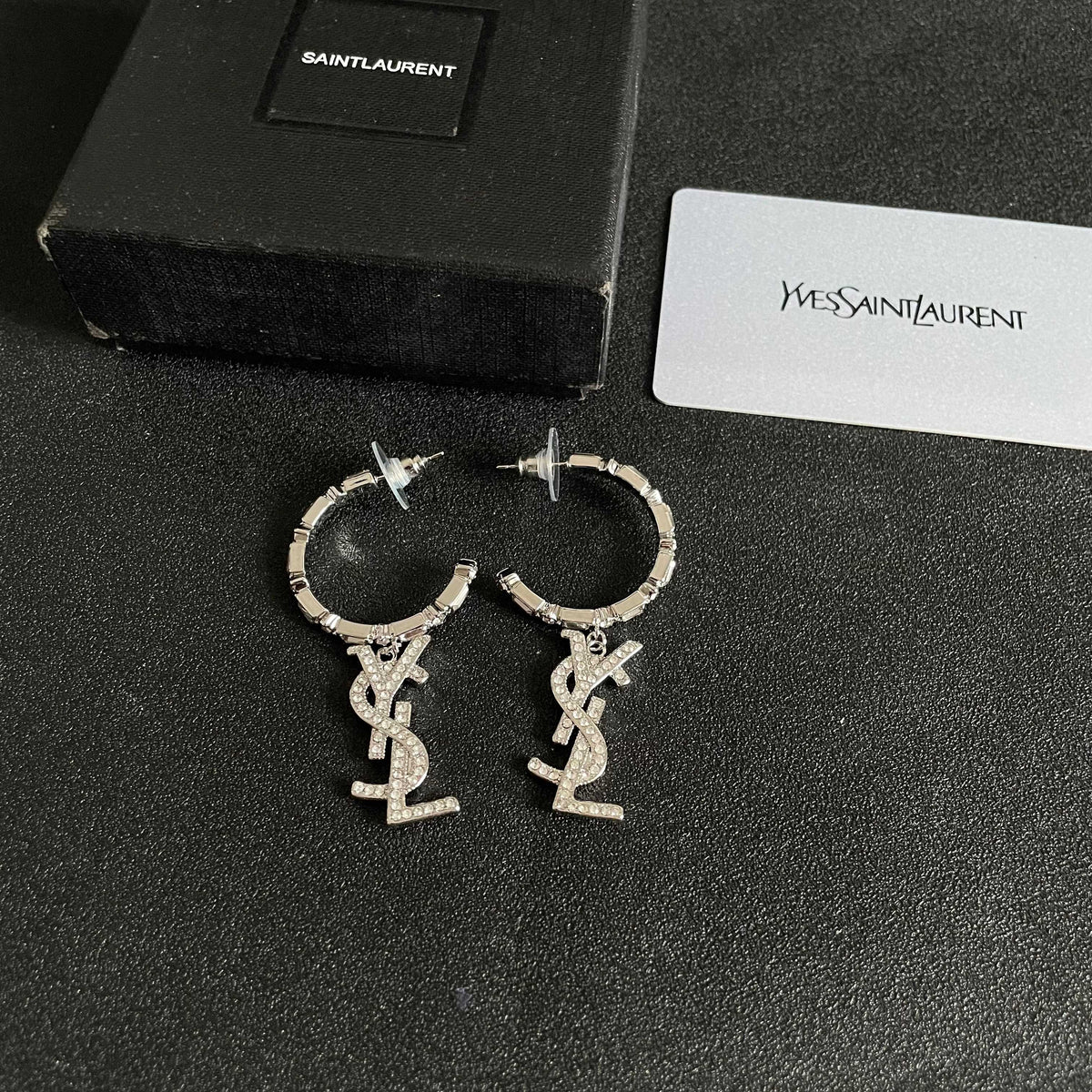 Saint Laurent Silver-Tone Monogram Drop Earrings - album image 5