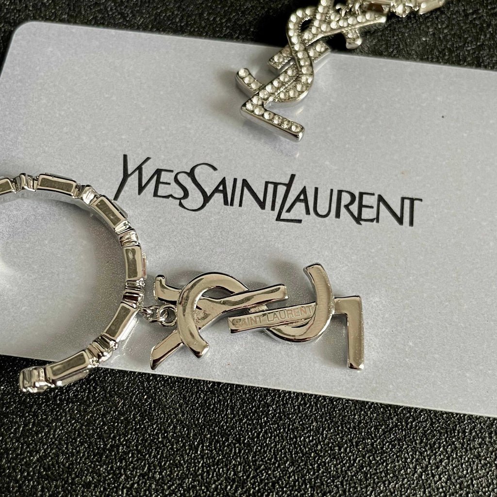 Saint Laurent Silver-Tone Monogram Drop Earrings - album image 7