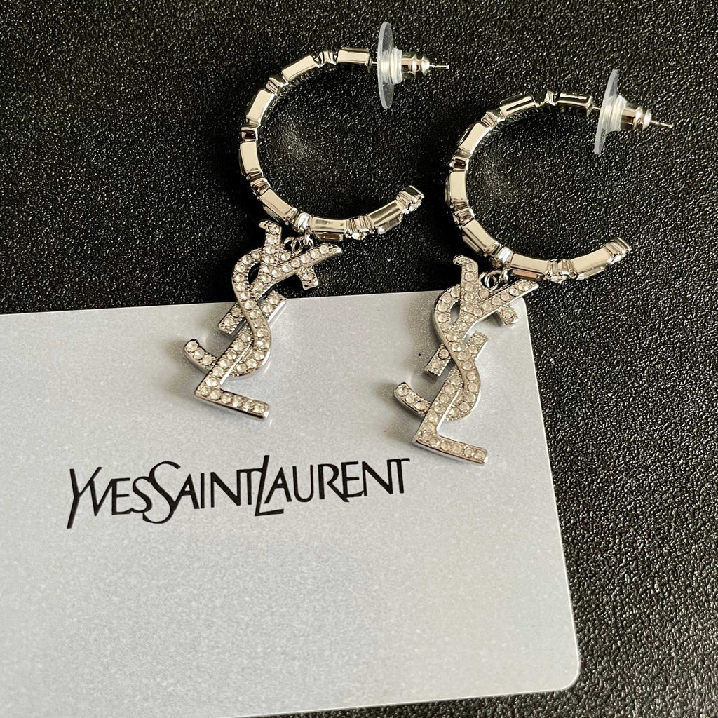 Saint Laurent Silver-Tone Monogram Drop Earrings - album image 8