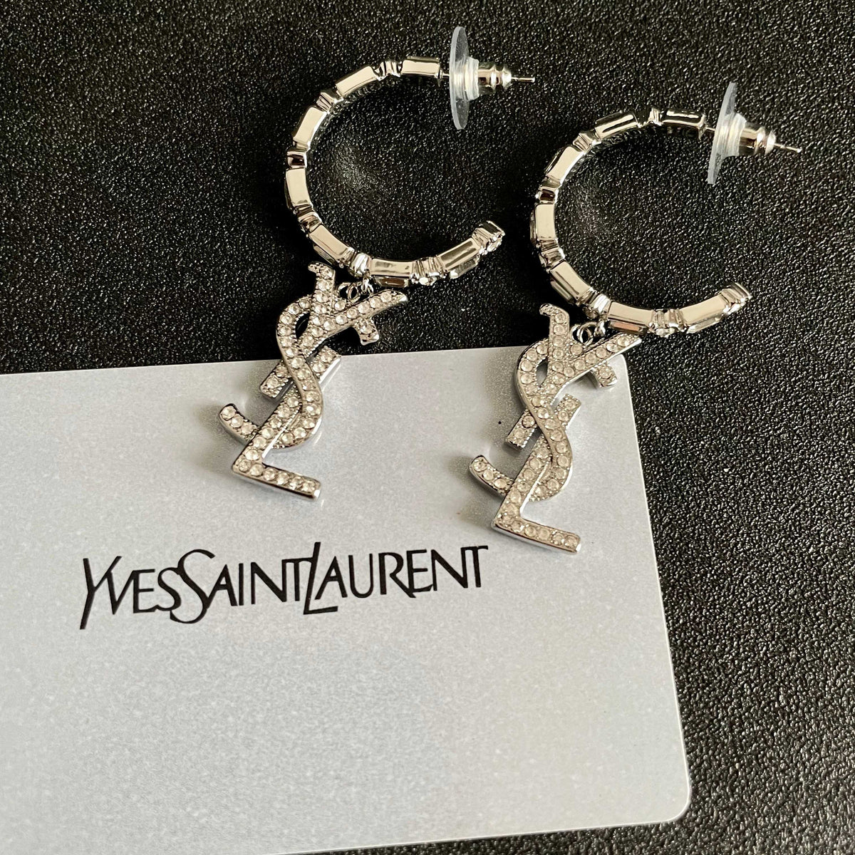 Saint Laurent Silver-Tone Monogram Drop Earrings - album image 8