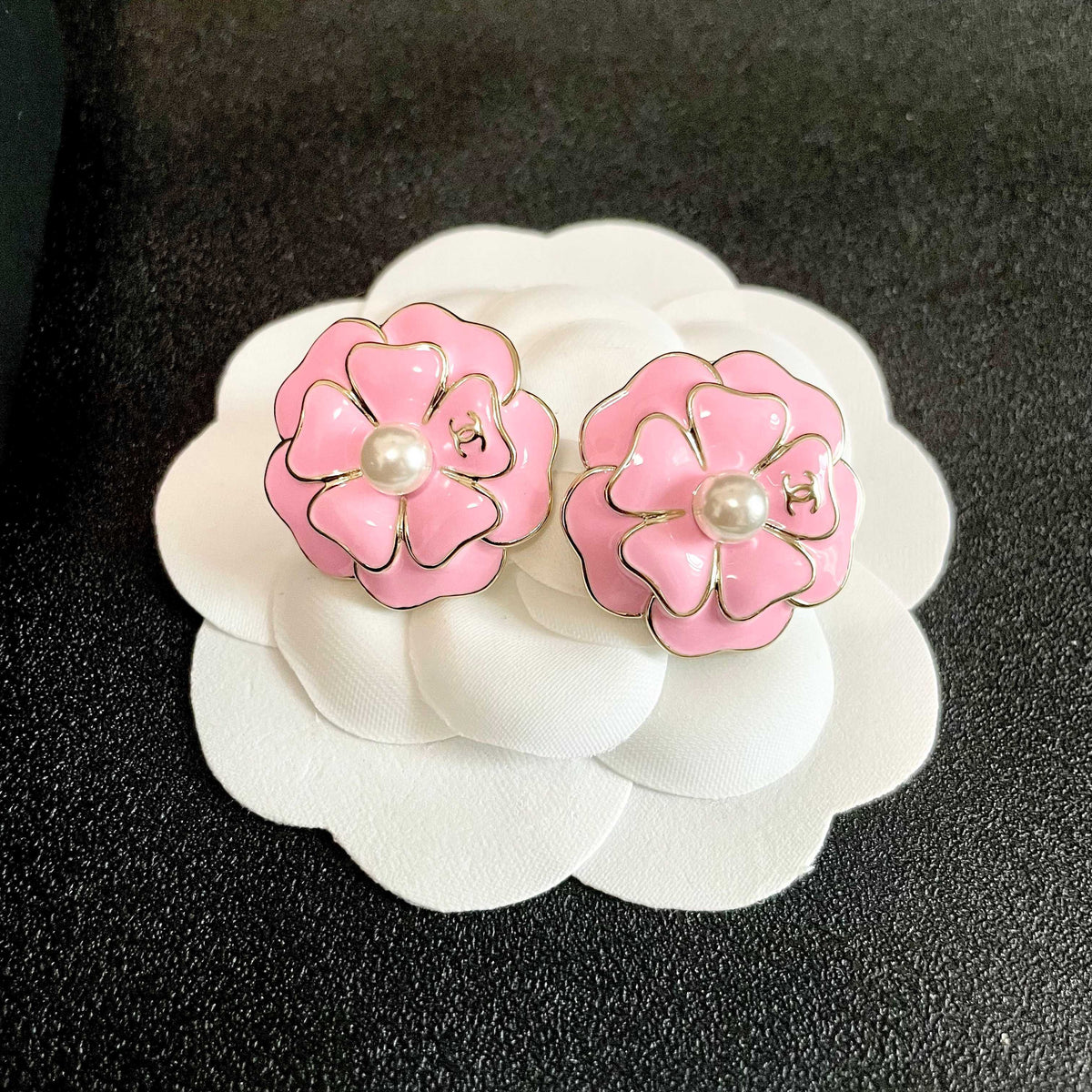 Chanel Interlocking C Camellia Stud Earrings - album image 8