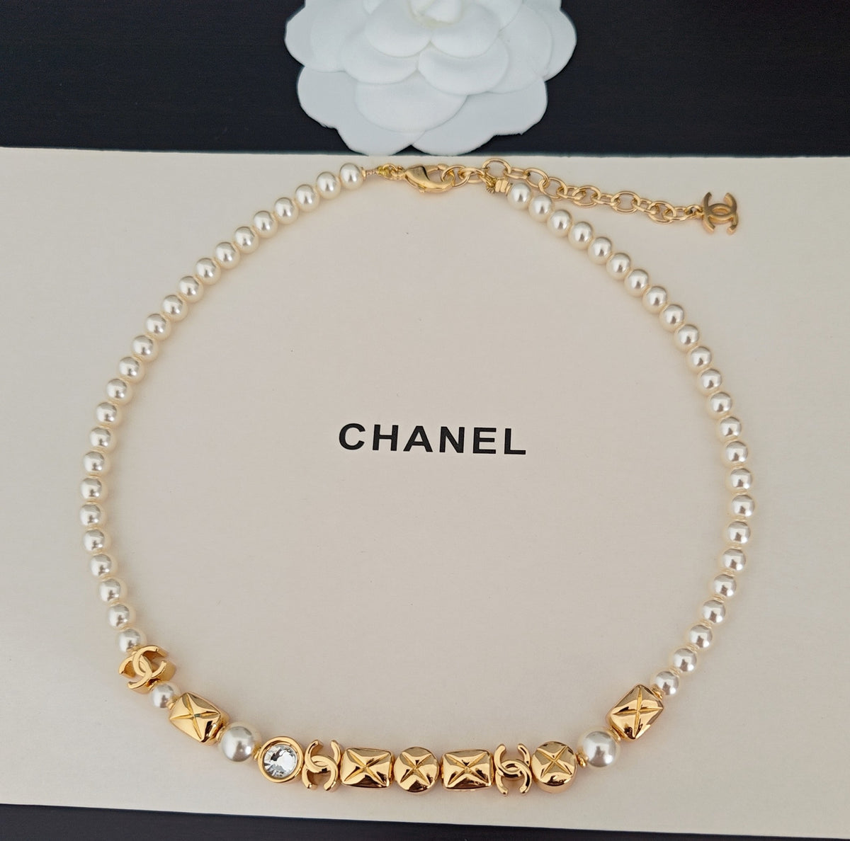 Chanel Dice Gold-Tone Pearl Necklace - album image 4