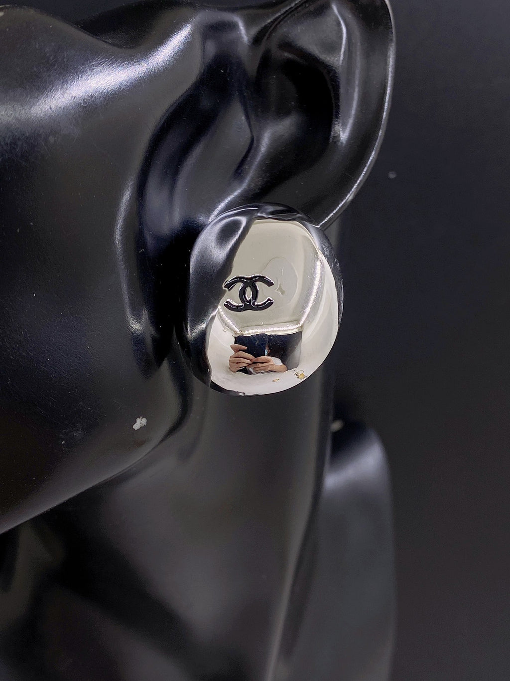 Chanel Silver-Tone Round CC Stud Earrings - album image 2