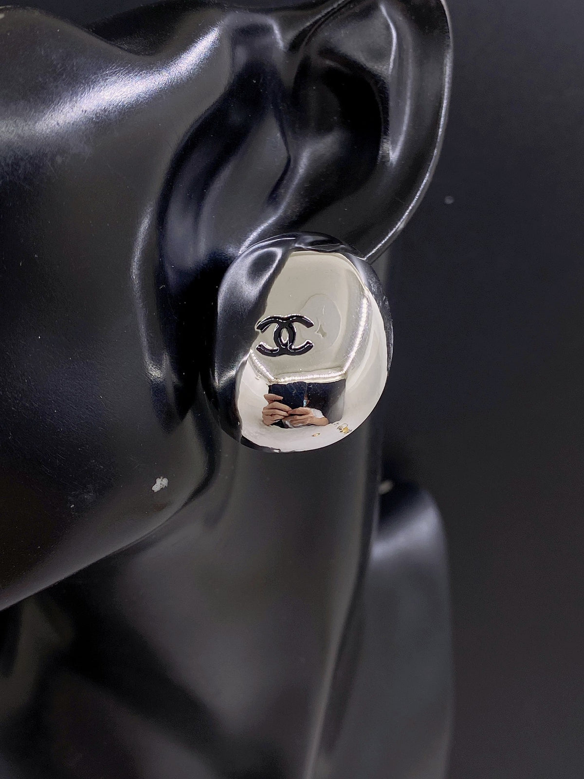 Chanel Silver-Tone Round CC Stud Earrings - album image 2