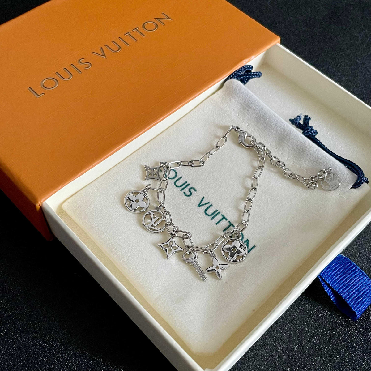 Louis Vuitton Silver-Tone LV and Flower Charm Bracelet - album image 7