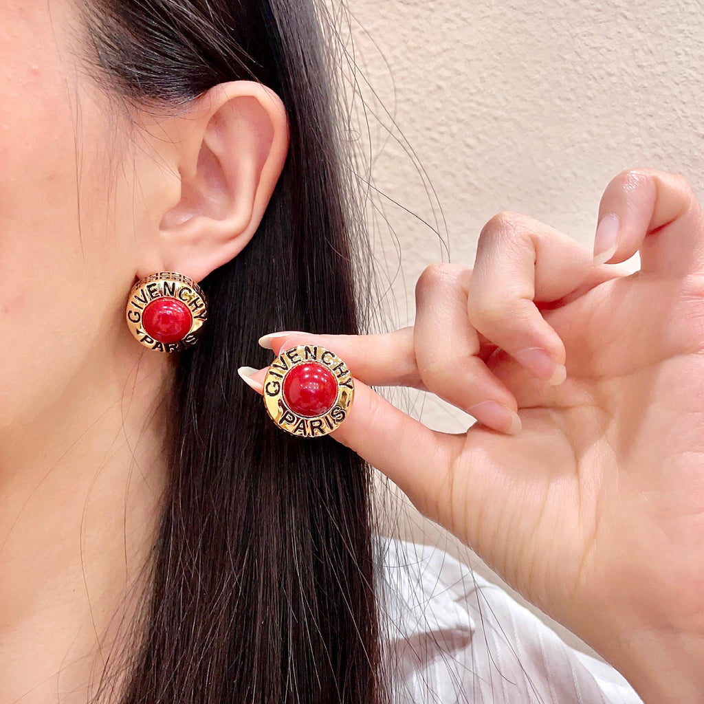 Givenchy Red Round Logo Stud Earrings - product image 1