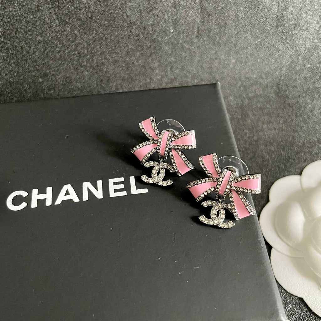 Chanel Interlocking C Bow Butterfly Crystal Accent Earrings - album image 9
