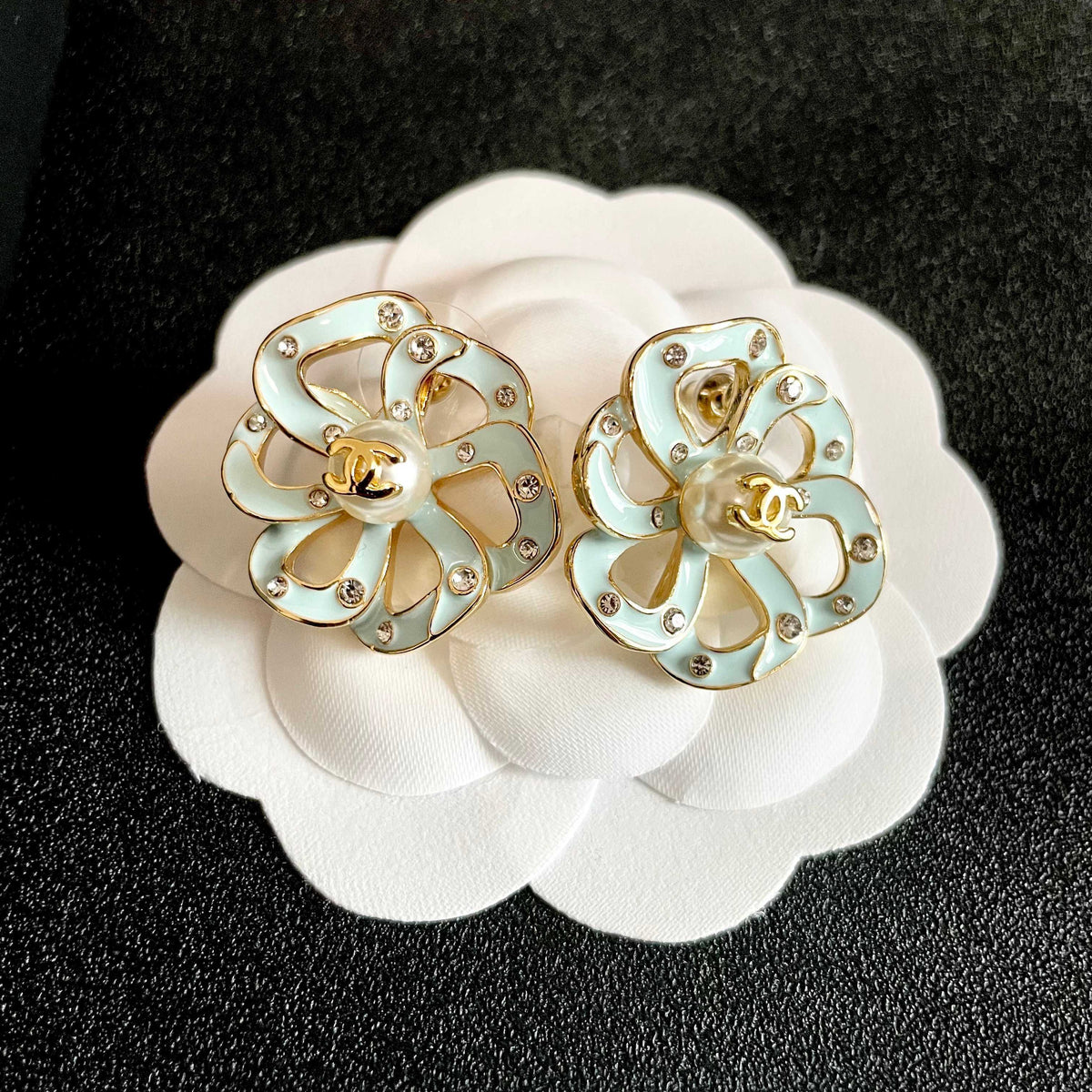 Chanel Interlocking C Camellia Openwork Stud Earrings - album image 8