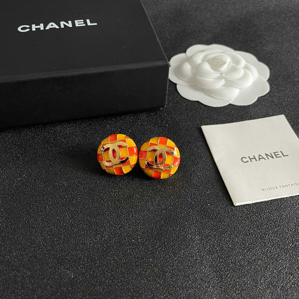 Chanel Interlocking C Checkered Stud Earrings - album image 6