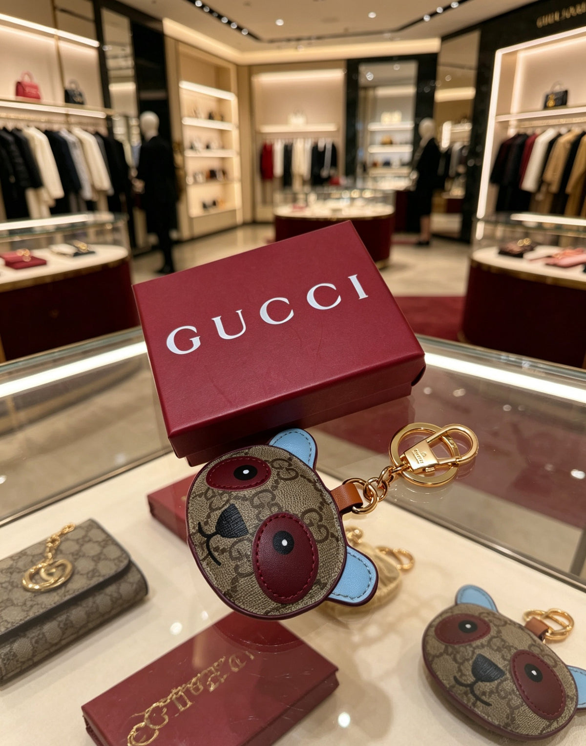 Gucci Interlocking G Blue Monogram Leather Panda Bag Charm - album image 3