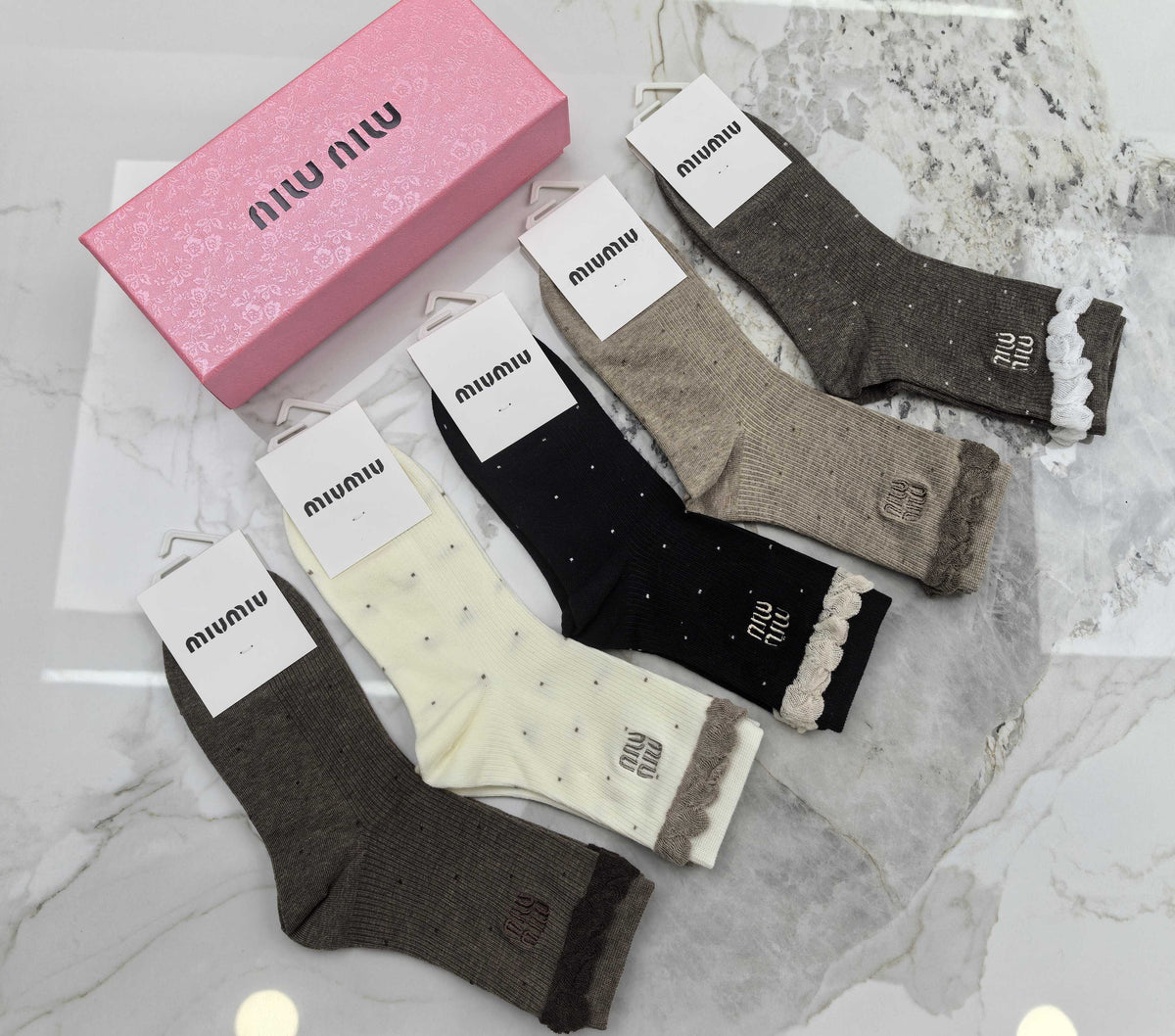 Miu Miu lace edge dot detail crew socks, image 5