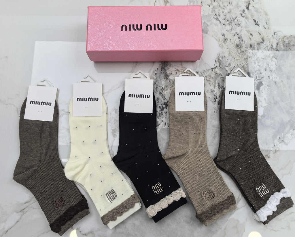 Miu Miu lace edge dot detail crew socks, image 1