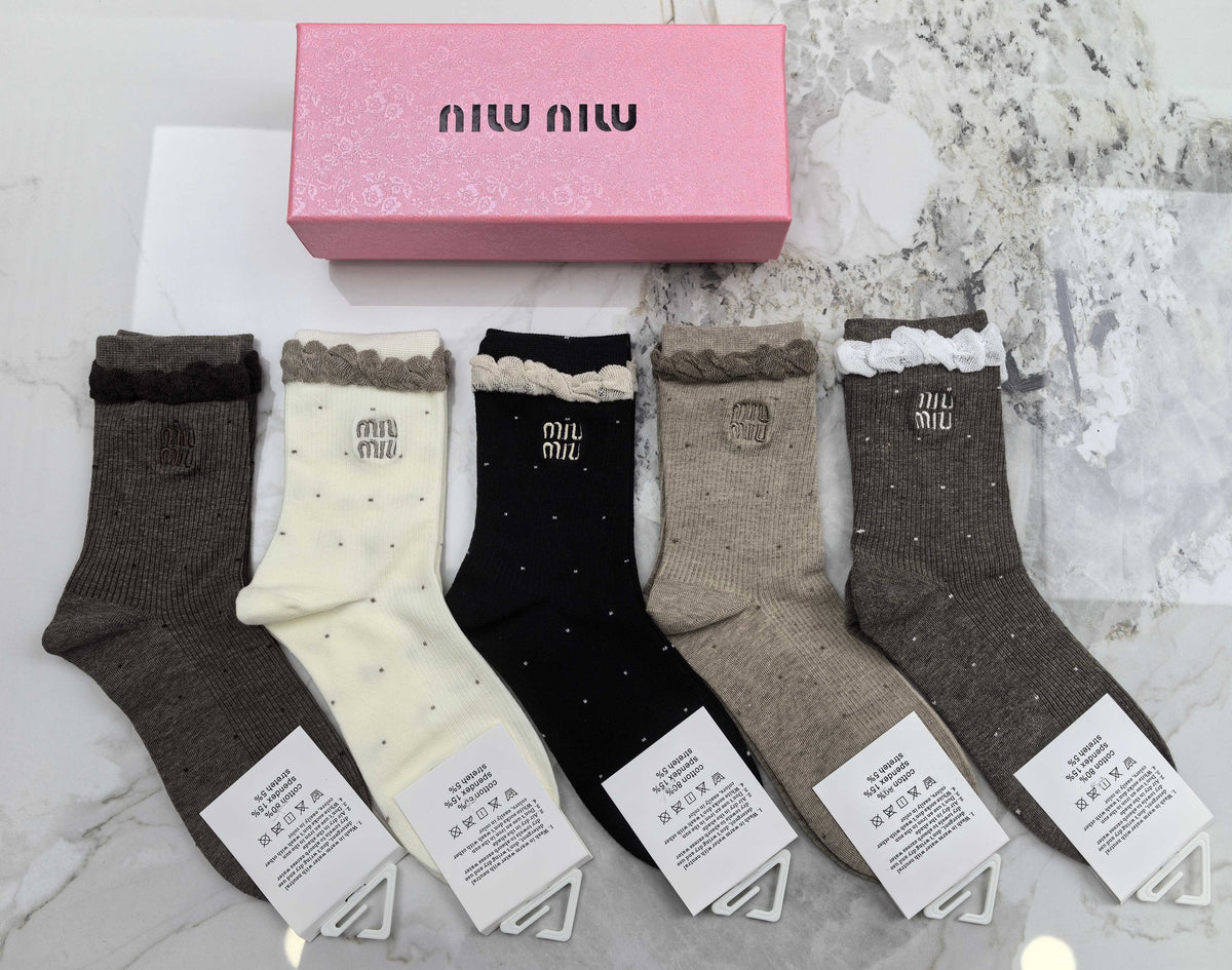 Miu Miu lace edge dot detail crew socks, image 4