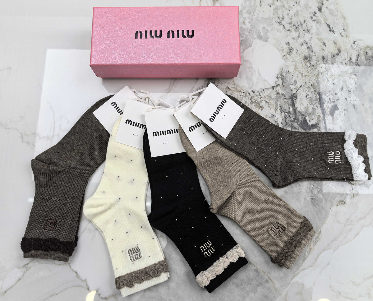 Miu Miu lace edge dot detail crew socks, image 2