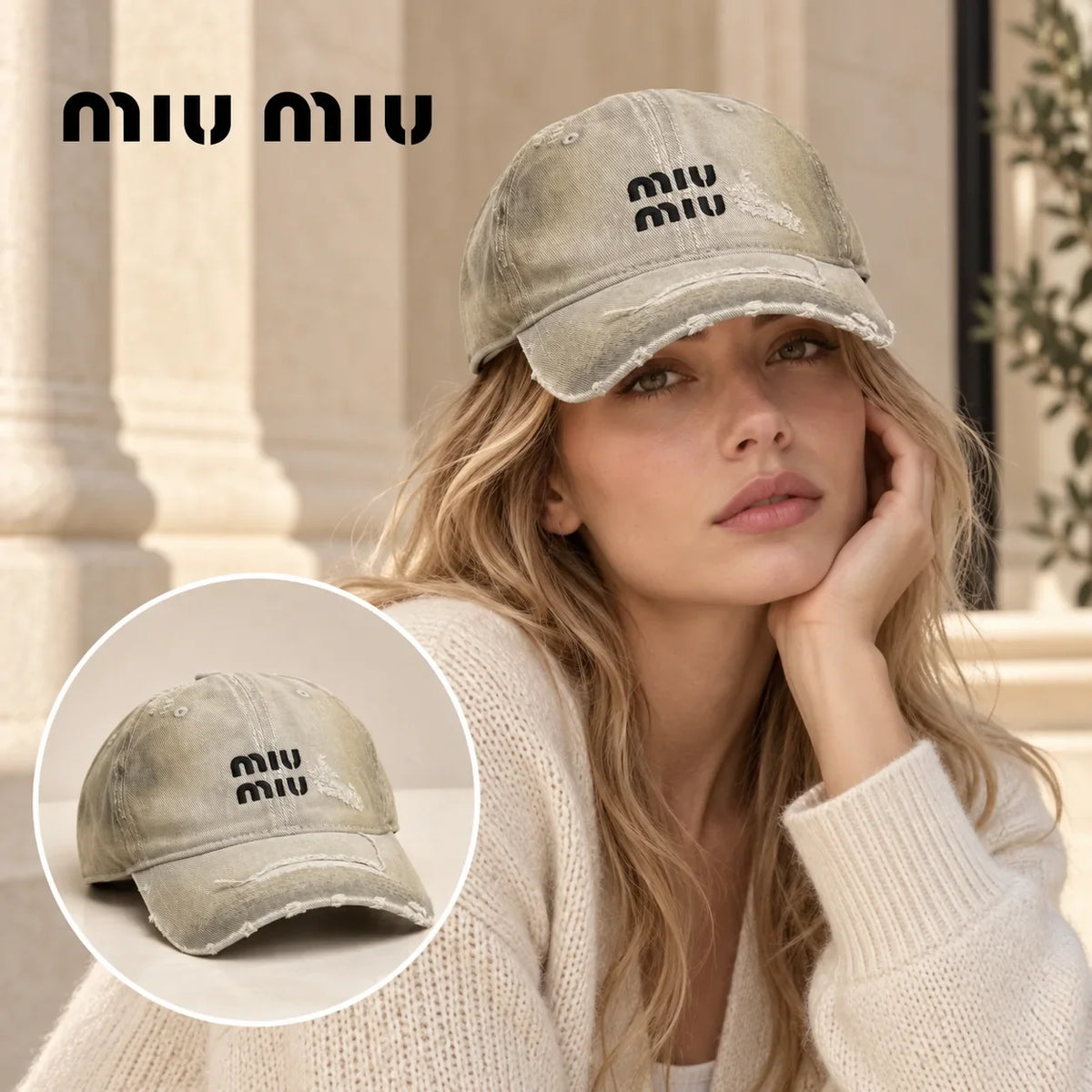Balenciaga Balenciaga Baseball Cap worn by a Western model with product detail inset