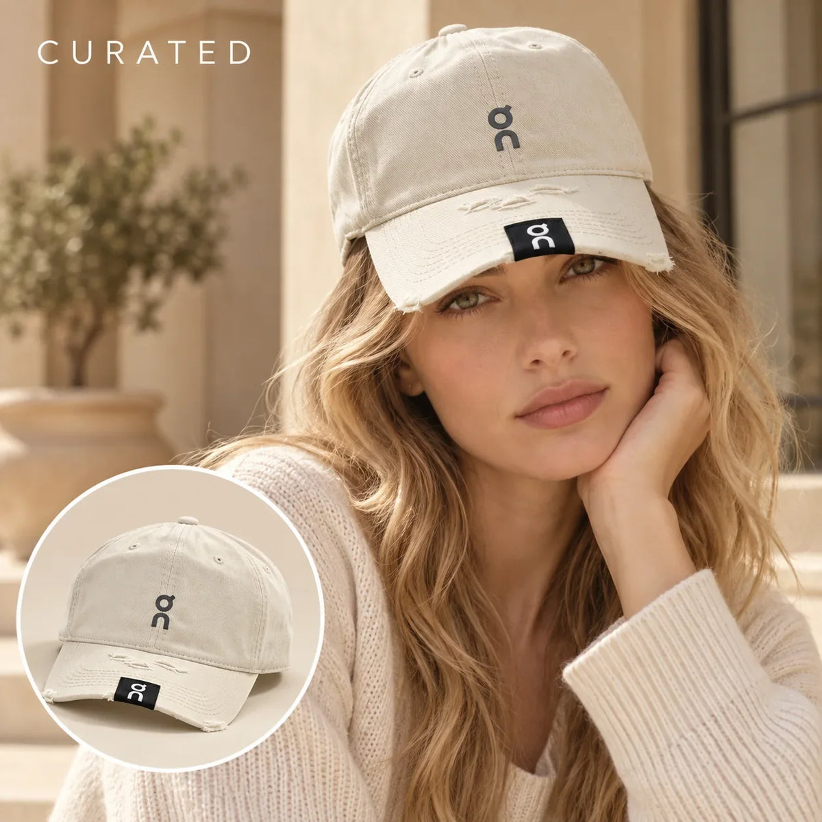 Independent Baseball Cap worn by a Western model with product detail inset