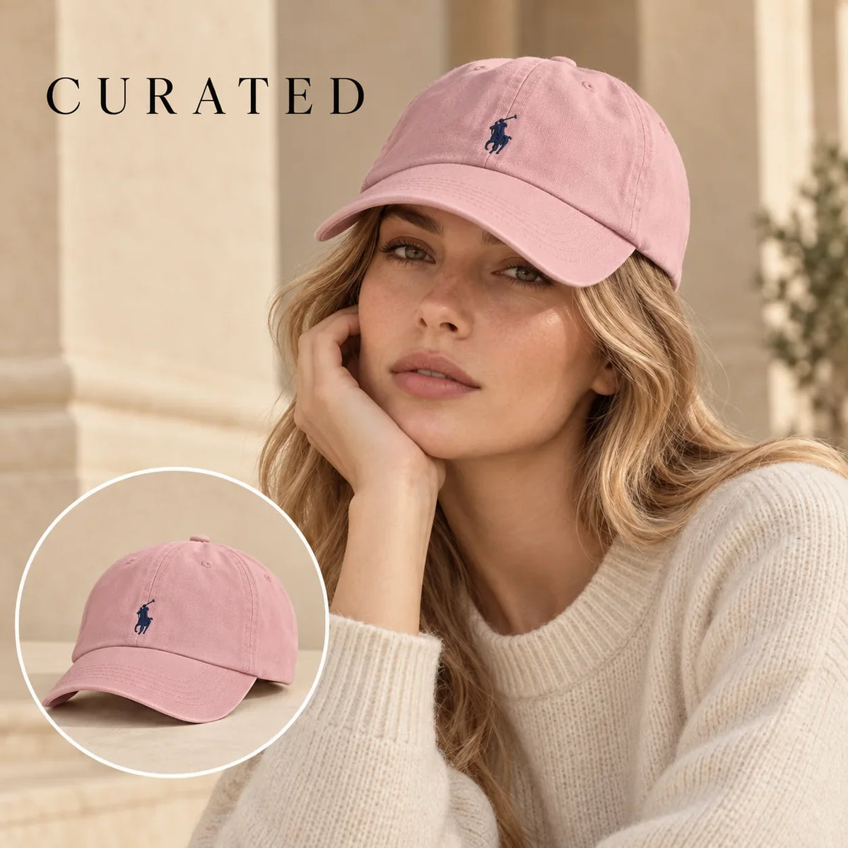 Independent Baseball Cap worn by a Western model with product detail inset