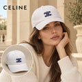 Celine Celine Baseball Cap worn by a Western model with product detail inset